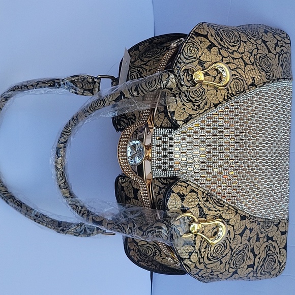 Golden bejeweled purse with detachable strap - Picture 2 of 6